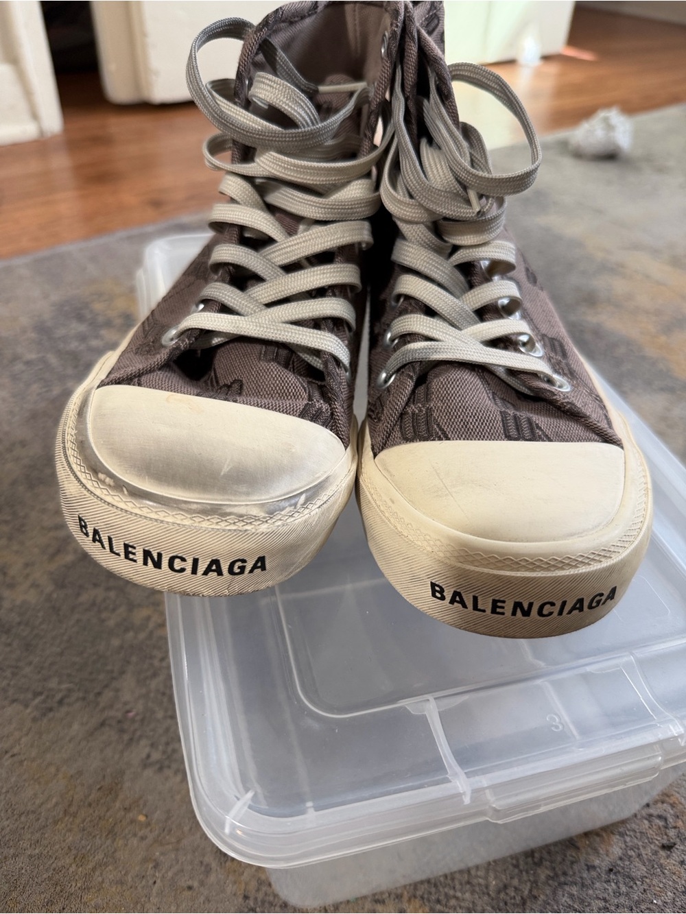 Balenciaga Brown Canvas High-Top Sneakers with Cream Toe